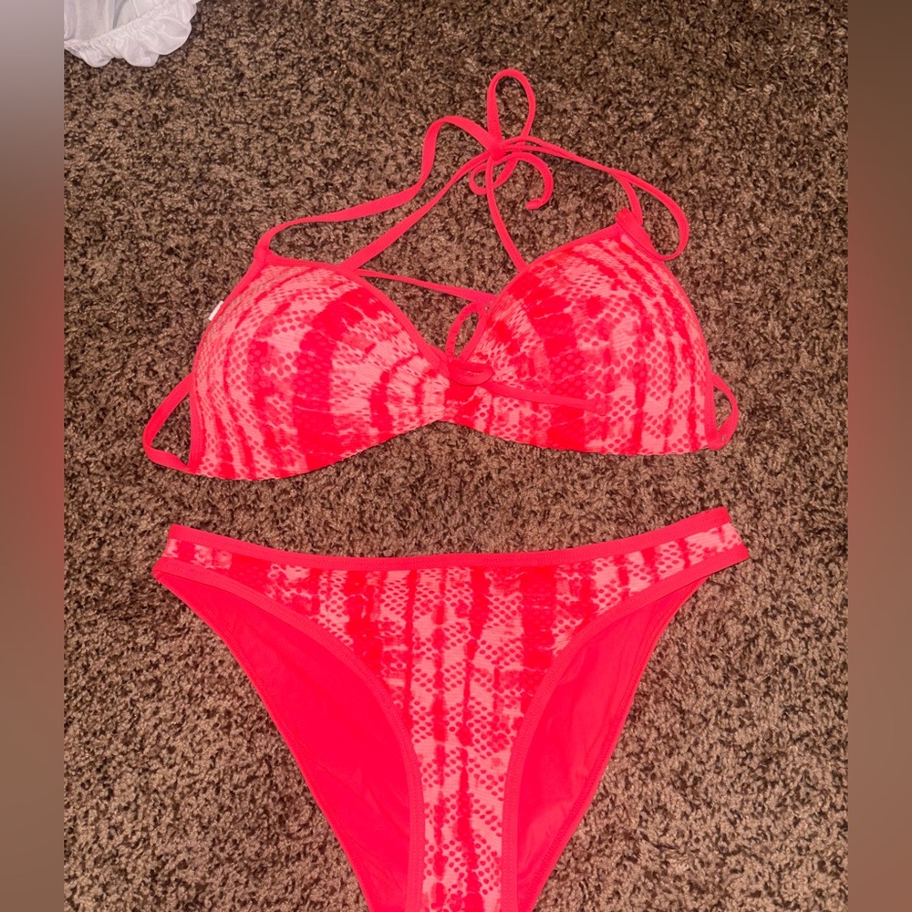 Juniors Damsel Neon Pink Tie-Dye Bikini Set